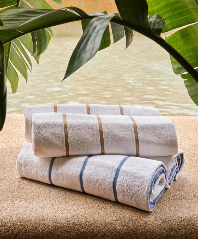 Telo piscina colore bianco con righe blu o beige 100 x 170 cm - Frette