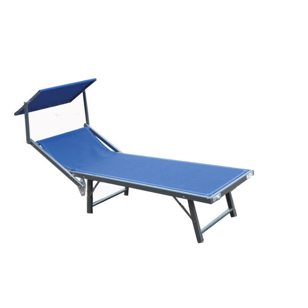 Lettino in alluminio larghezza 59 cm con parasole, blu