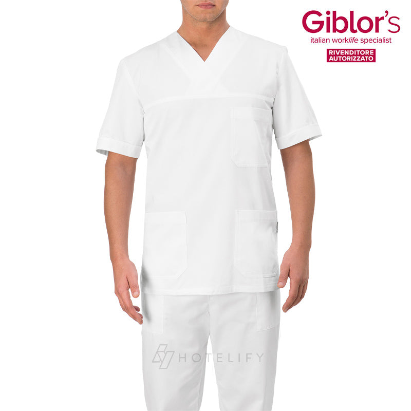 Casacca Chirurgo Con Collo a V Alberto, colore Bianco - Giblor's